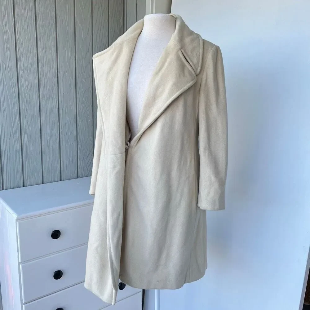 VTG 50s Lorendale 100% Cashmere Ivory Wrap Coat Portrait Collar S/M